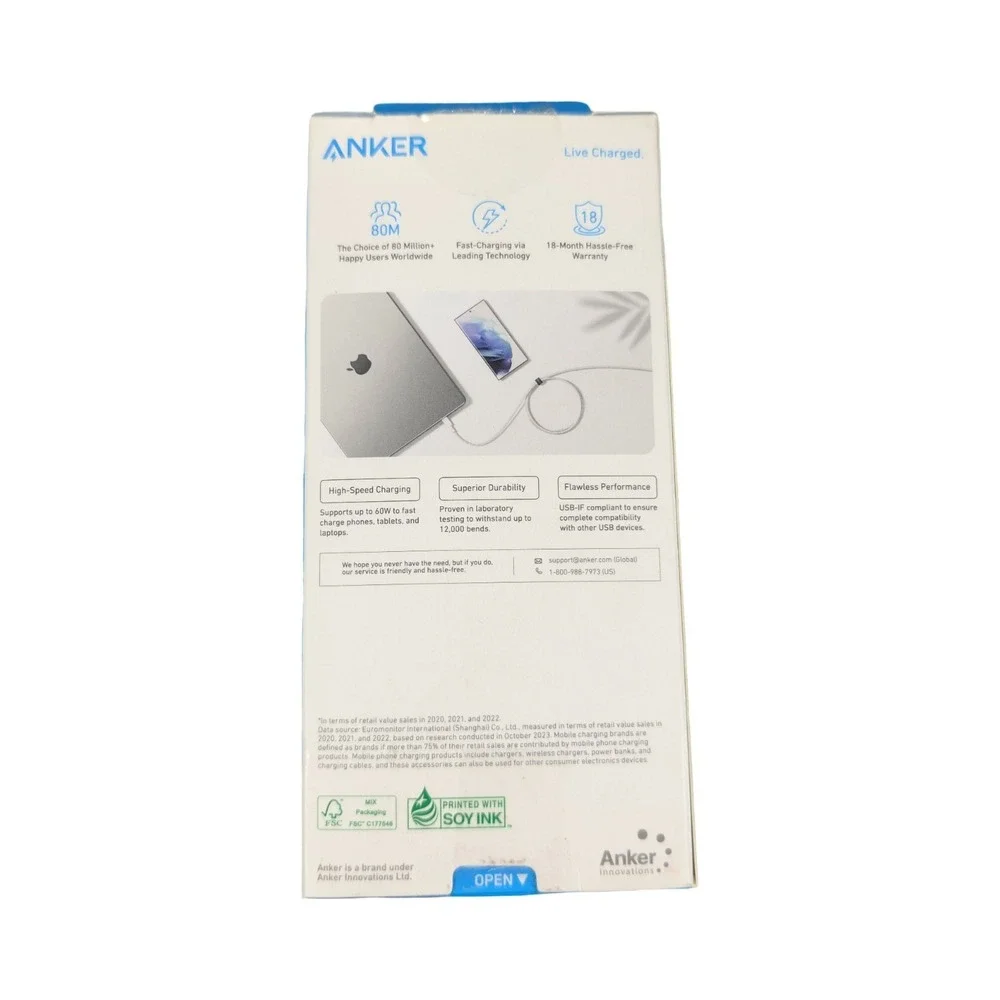 Pp7O‎ Anker 10' 60W Braided USB-C to USB-C Max Fast Charging Cable - White